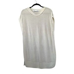 Zara Oversized Sleeveless Linen Cotton Knit Long Top Cream Tan S/M